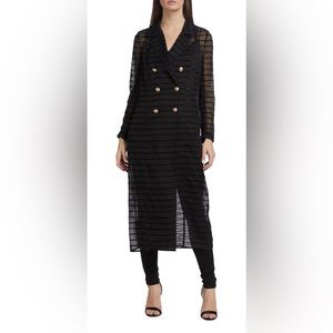 L'AGENCE Black Dottie Illusion Stripe Double Breasted Duster